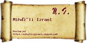 Miháli Izrael névjegykártya